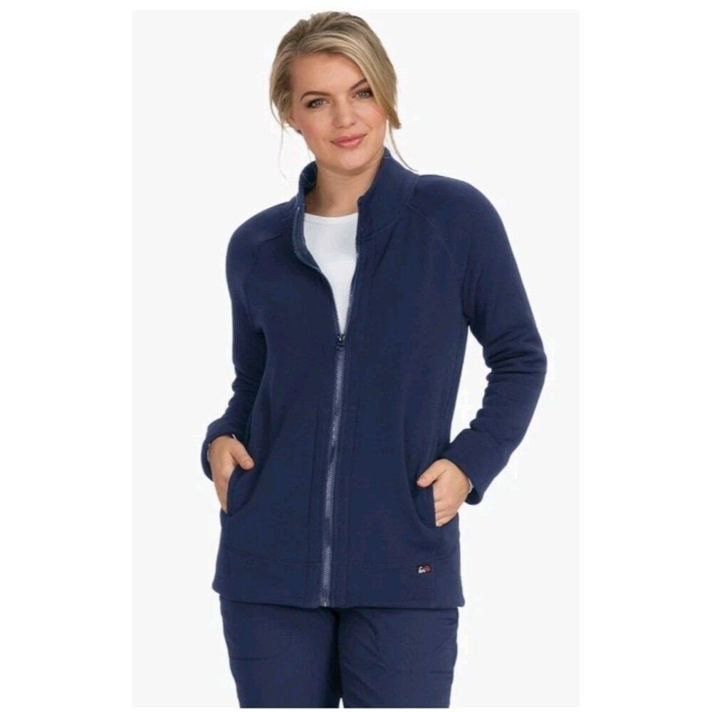 Koi Lite Womens Sz S Wellness Scrub Jacket Navy Blue Fleece Lined 452